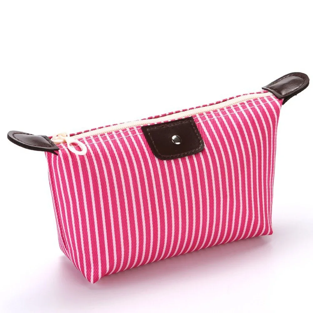 pochette de maquillage imperméable rayée, trousse de toilette de voyage pour cosmétiques et essentiels quotidiens, 1 pièce