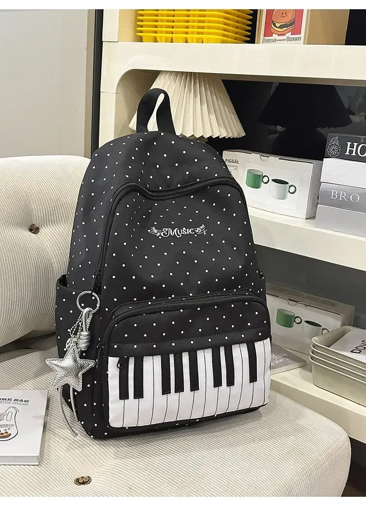 sac à dos pour filles à motif lettres brodées et pois, grande capacité, en nylon, pour étudiantes, sac d'école, sac de voyage portable, sac à bandoulière pour femmes