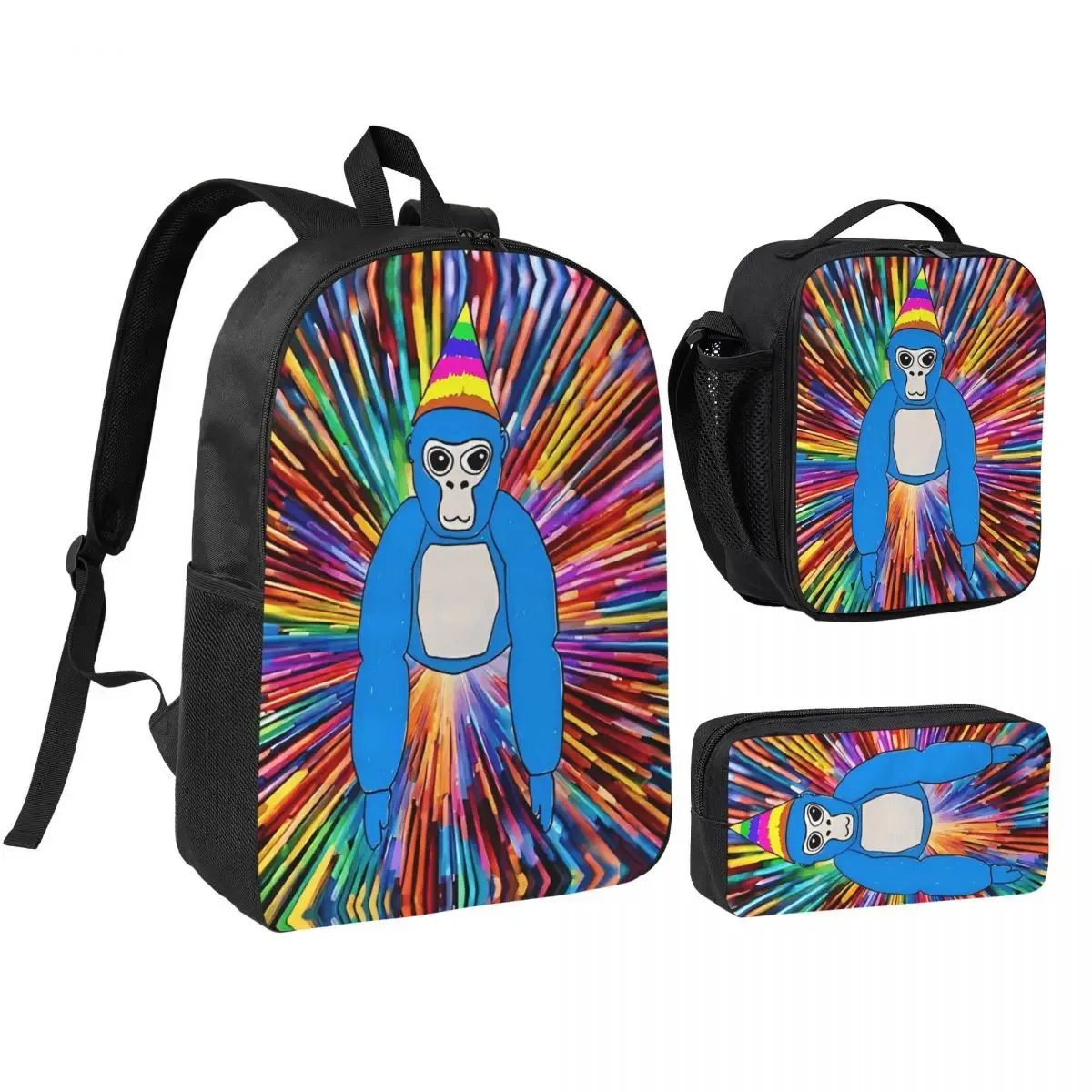 3pecs/ensemble gorilla tag vr gamer singe mosaïque sac à dos pour garçons filles retour à l'école jeux chauds sac à dos sac à déjeuner trousse à crayons