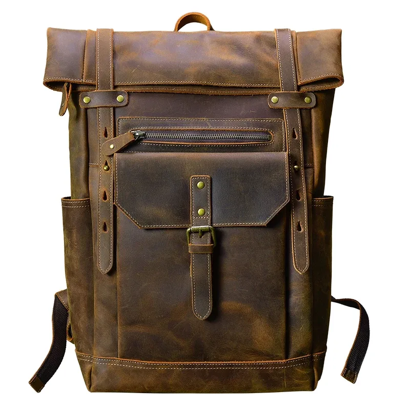 2025 nouveau sac à dos en cuir véritable pour hommes 15-17 pouces pochette d'ordinateur grande capacité sacs à dos de voyage cartable rétro sacs à bandoulière