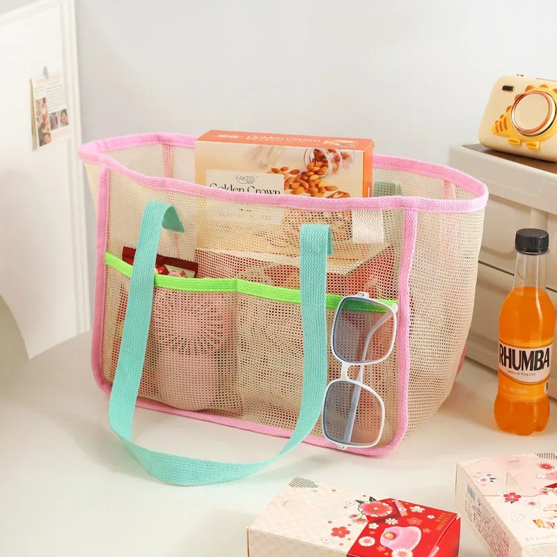 sac de plage en maille grande capacité, sac de voyage multifonctionnel en nylon de style coréen, sac de rangement pour la natation et le bain, forme cubique