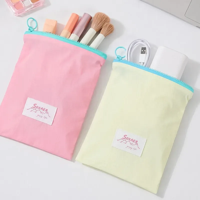 ensemble de trousses de toilette minimalistes macaron avec fermeture éclair, sac de rangement multifonction pour maquillage, câbles, documents, petites monnaies