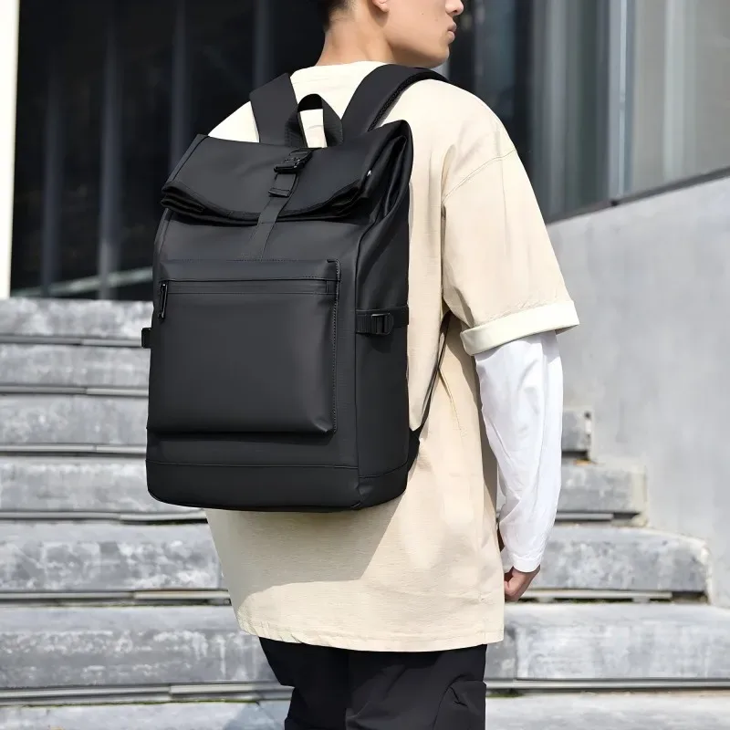 sac à dos de grande capacité – sac de voyage et de banlieue élégant noir uni avec bretelles réglables, plusieurs compartiments, sac à dos de voyage