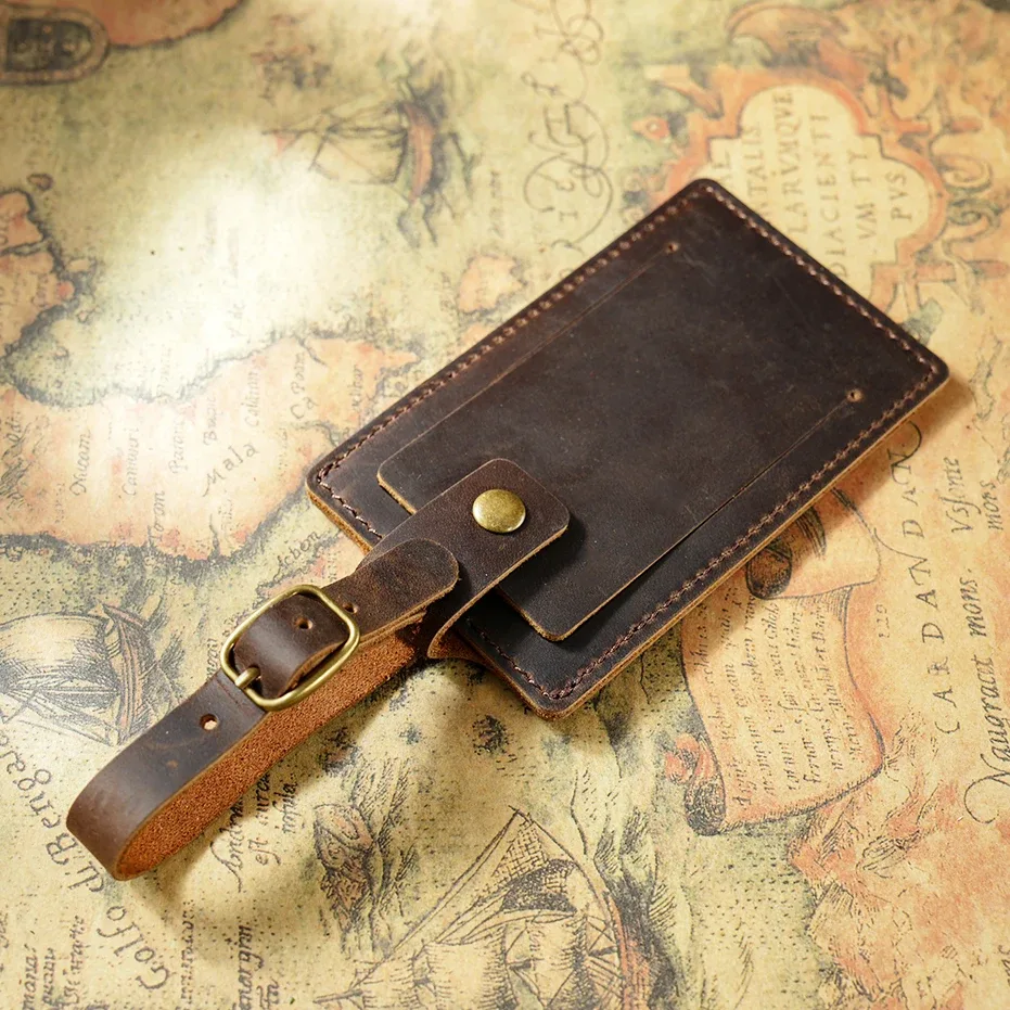 étiquette de bagage en cuir vintage, étiquette de voyage en cuir pleine fleur de qualité supérieure, cadeau créatif pour les voyageurs, 11x7x5cm 40g