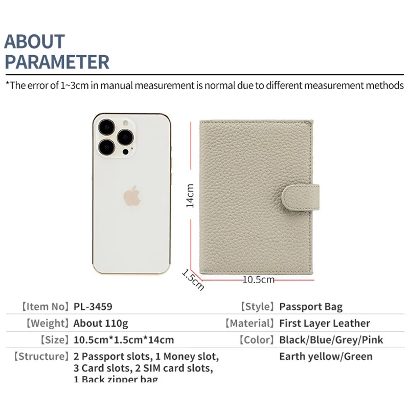 porte-passeport en cuir de vache véritable pour hommes et femmes, portefeuille de voyage avec poche zippée, porte-cartes, portefeuille à deux volets à blocage rfid