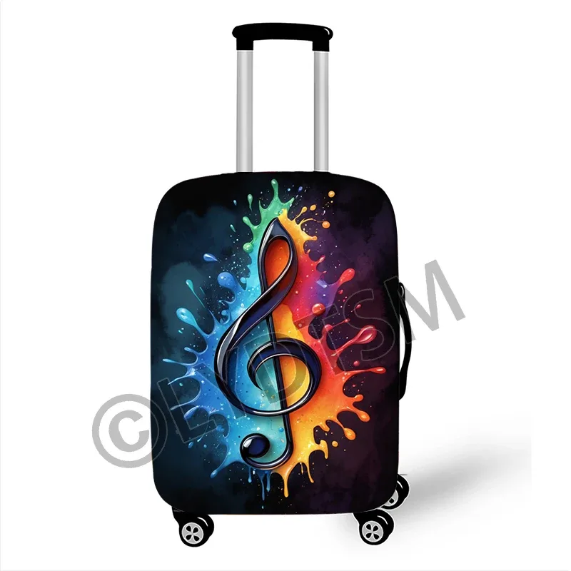 couverture de bagage avec notes musicales, couverture de valise graphique pour guitare rock, piano, tambour, boîtier de chariot élastique, housse de protection pour voyage