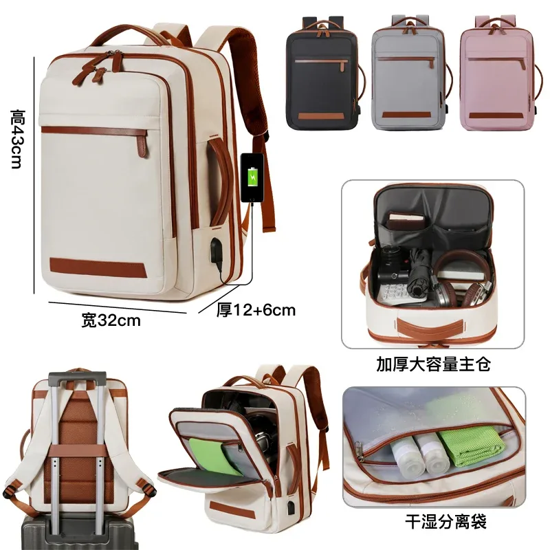 sac à dos d'affaires léger de grande capacité, sac à dos de voyage d'affaires et de vêtements de travail pour hommes et femmes, chargement usb extensible et étanche