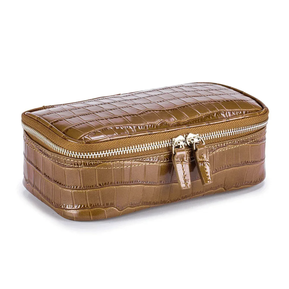 trousse à cosmétiques en cuir véritable à motif d'alligator, trousse de maquillage imperméable en cuir de vache, trousse de toilette de voyage pour dames