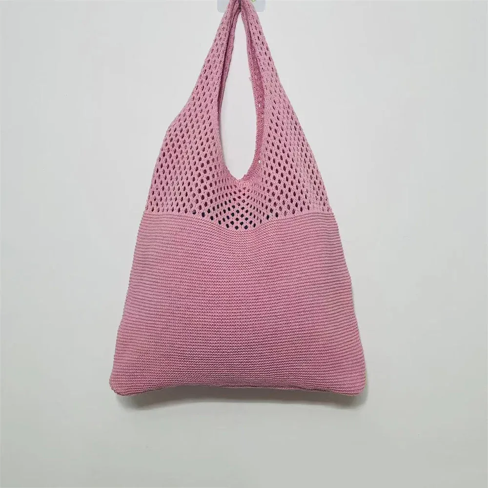 sac fourre-tout en laine tricoté de couleur unie, nom personnalisé, sac de shopping pour femmes, sac à main rétro ajouré, sacs à main doux brodés personnalisés