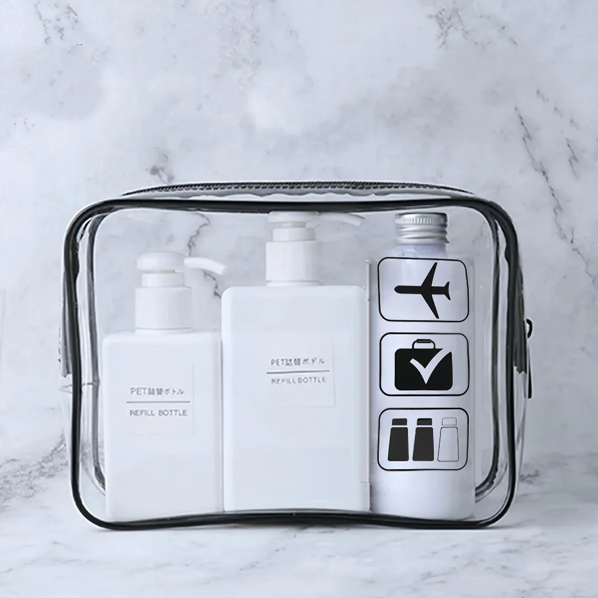 trousse de toilette transparente approuvée par tsa, organisateur de cosmétiques de maquillage de voyage en pvc durable avec fermeture à glissière, accessoire de voyage