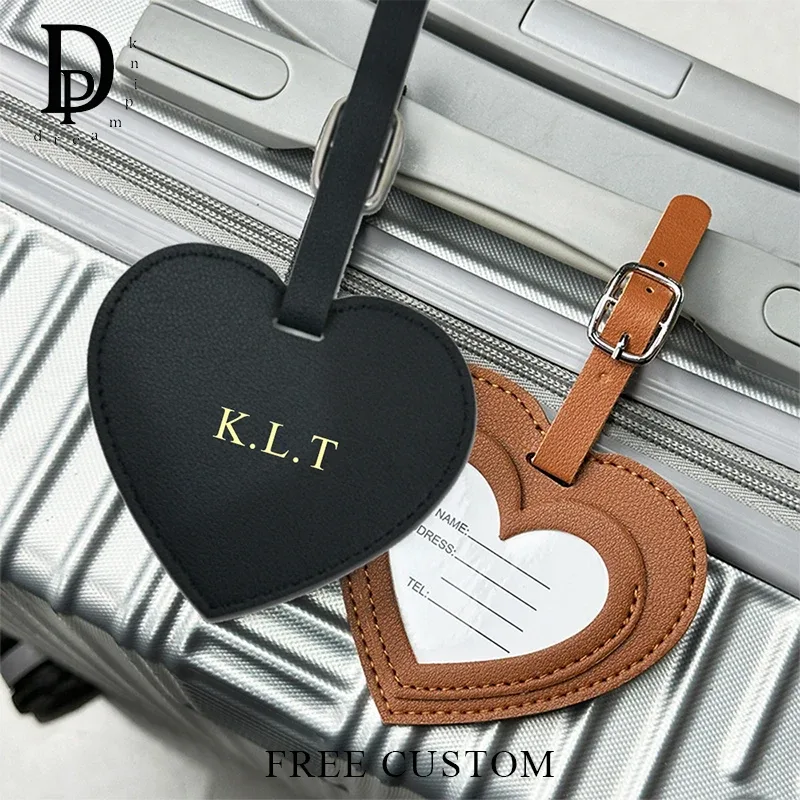 étiquette de bagage de voyage en forme de cœur, personnalisable avec initiales, étiquette de valise de luxe po