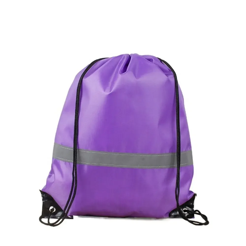 sac à dos de sport à cordon de serrage avec bande réfléchissante, sac à bandoulière en polyester 210d imperméable, couleur unie, portable