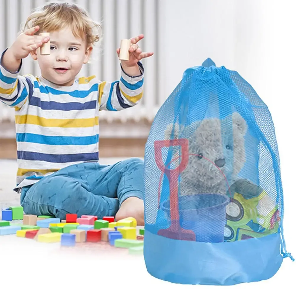 Sac de rangement grande capacité, sac à dos portable en maille pour jouets de plage, pochette organisatrice pour jouets de sable, sacs de sport à cordon