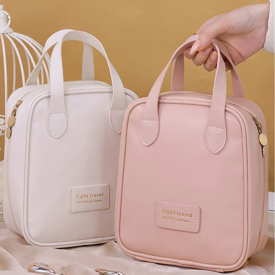 grande trousse de maquillage portable pour les voyages d'affaires, en pu imperméable, sac de rangement et de toilette portable