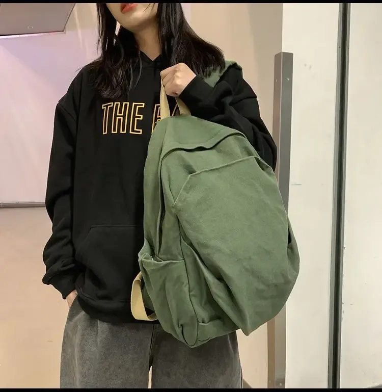 Sac à dos décontracté en toile lavée grande capacité pour femme, sac à dos souple et minimaliste pour étudiants, trajets quotidiens et voyages