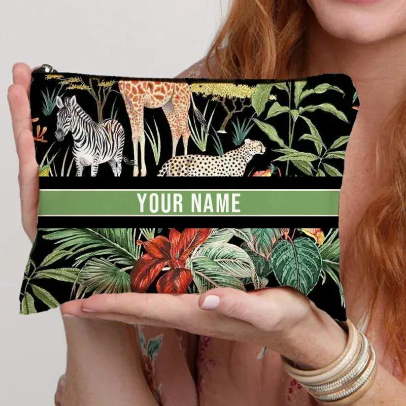organisateur de cosmétiques de voyage avec nom personnalisé, pochette de rangement pour fournitures de bureau pour femmes, sac de maquillage en toile cadeau personnalisé, trousse à crayons