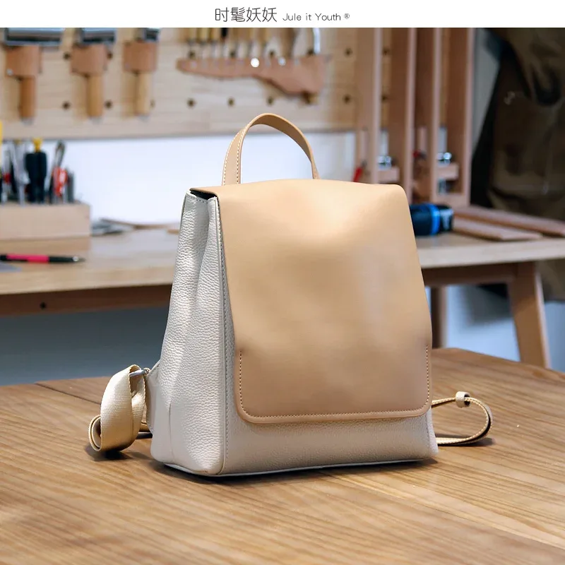 sac à dos en cuir de vachette pour femme, couche supérieure, design original chic, sac à dos de livre scolaire, sac à dos imprimés girl, haute qualité