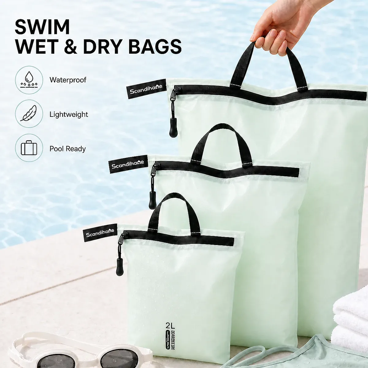 sac étanche pour maillot de bain, voyage, plage, piscine, gym, léger, en nylon, avec fermeture éclair, organis