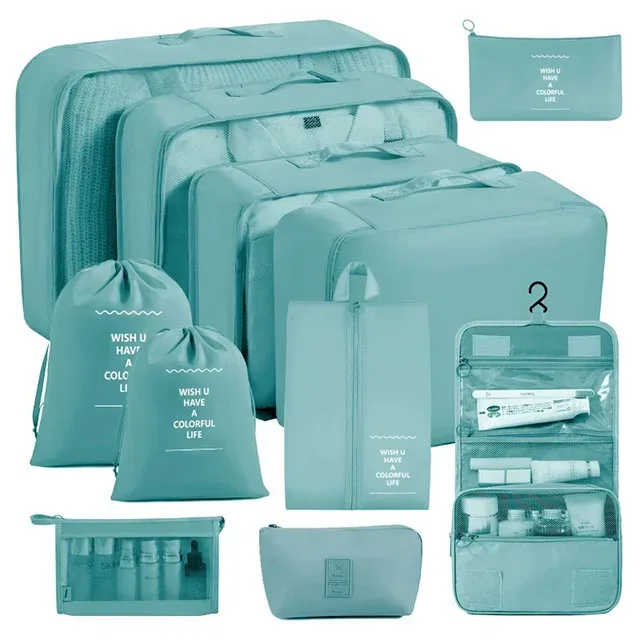 ensemble de 11 cubes de rangement de voyage, organisateurs de bagages imperméables, sacs de rangement à cordon pour vêtements, chaussures, sous-vêtements, cosmétiques