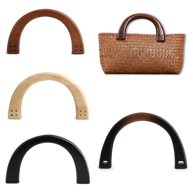 2 poignées de sac fourre-tout en bois en forme de u, crochetées à la main, avec cadre décoratif remplaçable, pour la fabrication de portefeuilles diy