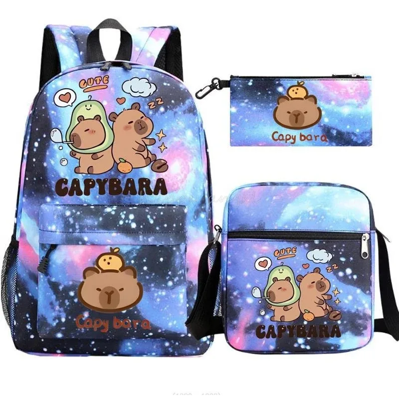 nouveau capybara anime imprimer 3 pièces/ensemble sac à dos adolescent garçon sac d'école ordinateur portable sac à dos école cadeau sac à dos avec sac à bandoulière décontracté