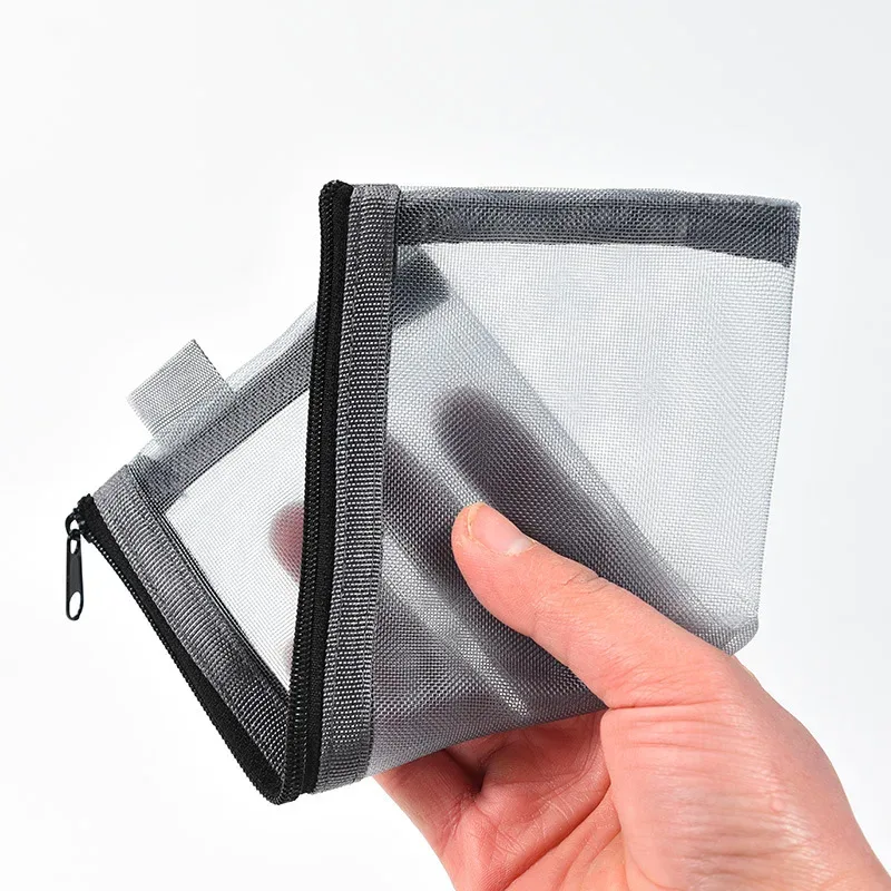 20.5x9cm maille sac cosmétique filets papeterie crayon sac étui support fermeture éclair portable rouges à lèvres clés pièce de monnaie charge câble organisateur