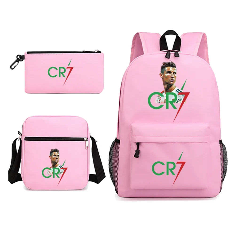 sac à dos en toile cr7 pour étudiants, sac de voyage, sac d'école, garçons, filles, adolescents, ordinateur portable, fermeture éclair, 3 pièces