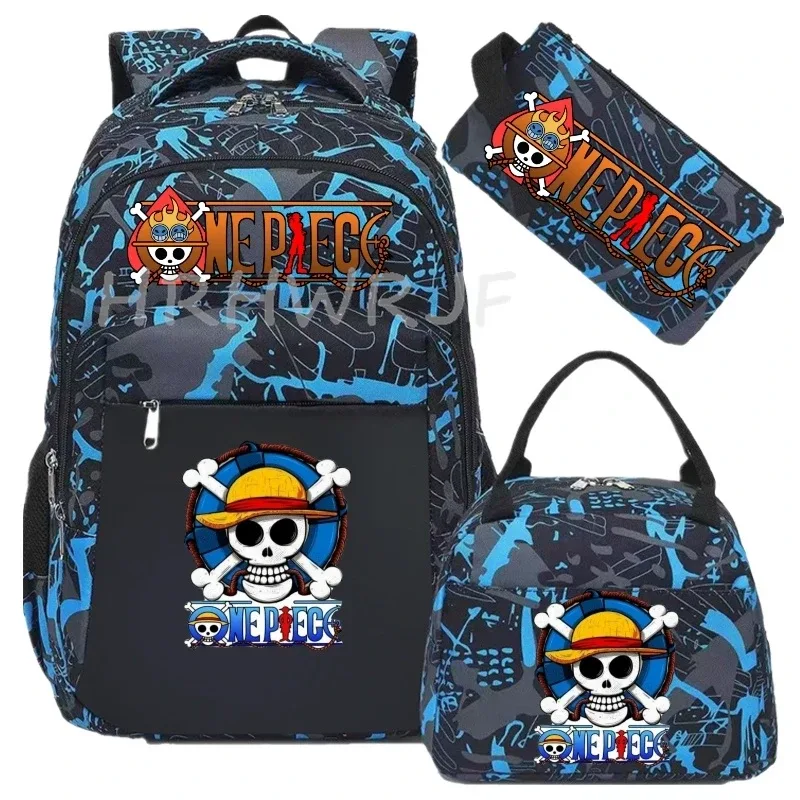 sac à dos one piece monkey d luffy 3 pièces camouflage pour adolescents, sacs d'école pour ordinateur portable, collégiens/lycéens, sacs de voyage en plein air, mochilas