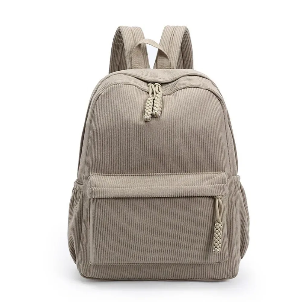 sac à dos léger en velours côtelé, grande capacité, couleur unie, sac d'école pour étudiants, sac à dos portable de style japonais pour femmes