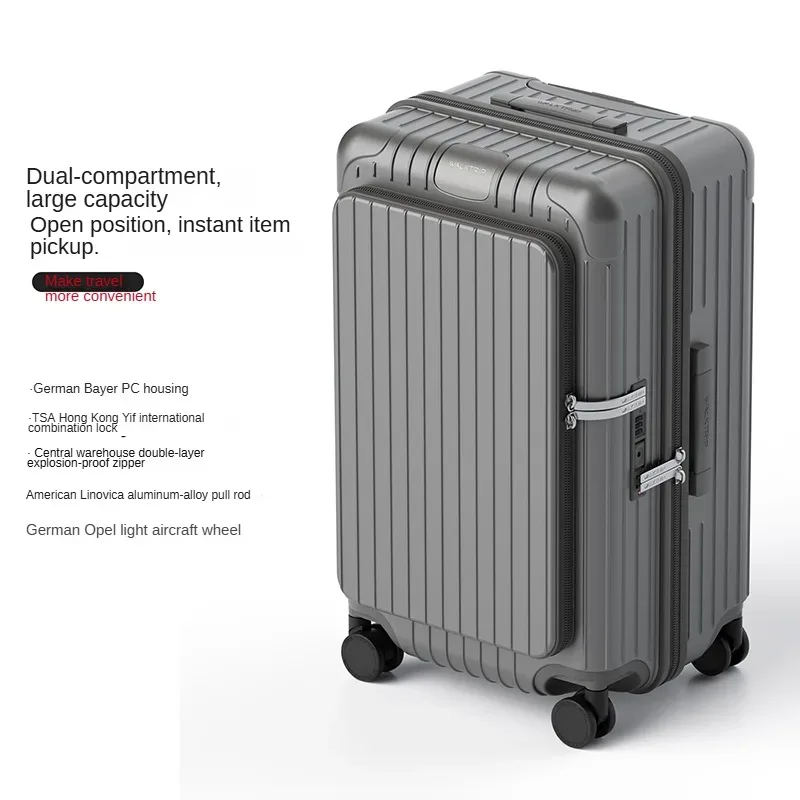 valise à ouverture frontale ko-ku avec fermeture éclair anti-explosion, valise à roulettes 20/24/26 pouces, grande capacité, valise de voyage, sac de cabine
