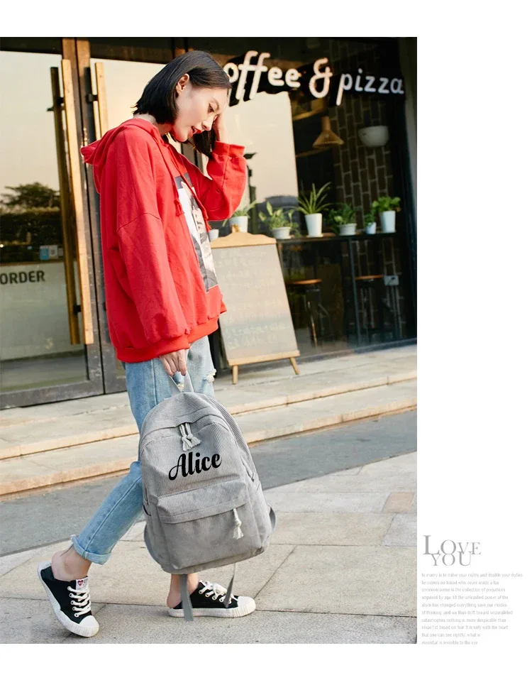 sac à dos personnalisé en velours côtelé, sac à dos décontracté unisexe classique pour campus, sac à main ultra doux portable