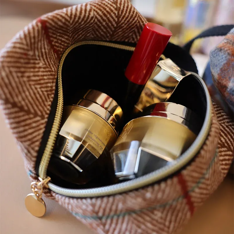 sac cube géométrique en métal, poignée à fermeture éclair, tissu brossé, sergé créatif, sac de rangement à motif ondulé carré, petit sac à cosmétiques