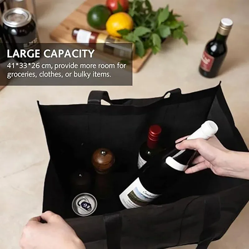 sacs de courses réutilisables noirs, sacs de courses pliables, ensemble de rangement polyvalent