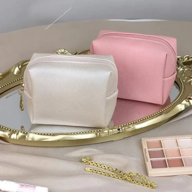 sac à cosmétiques imperméable en cuir pu pour femmes, petite pochette de maquillage de couleur unie, sac de rangement de toilette de lavage de voyage, sac à main organisateur 2025