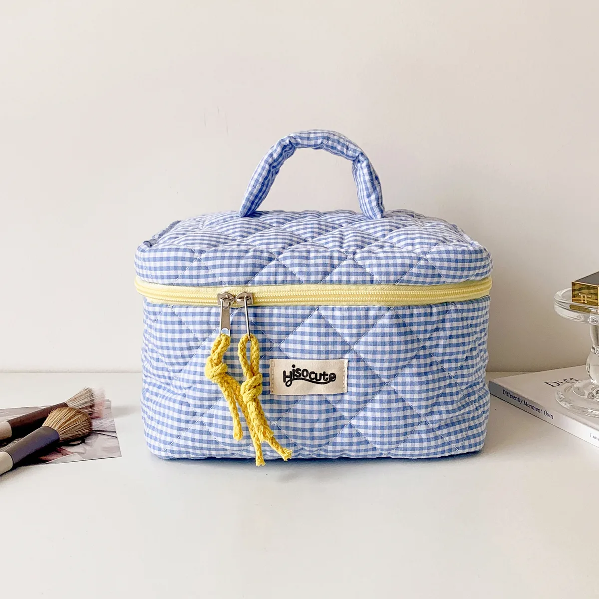 ensemble de trousses de toilette à carreaux, style simple, grande capacité, sac de rangement portable pour outils cosmétiques, pour la maison, la salle de bain