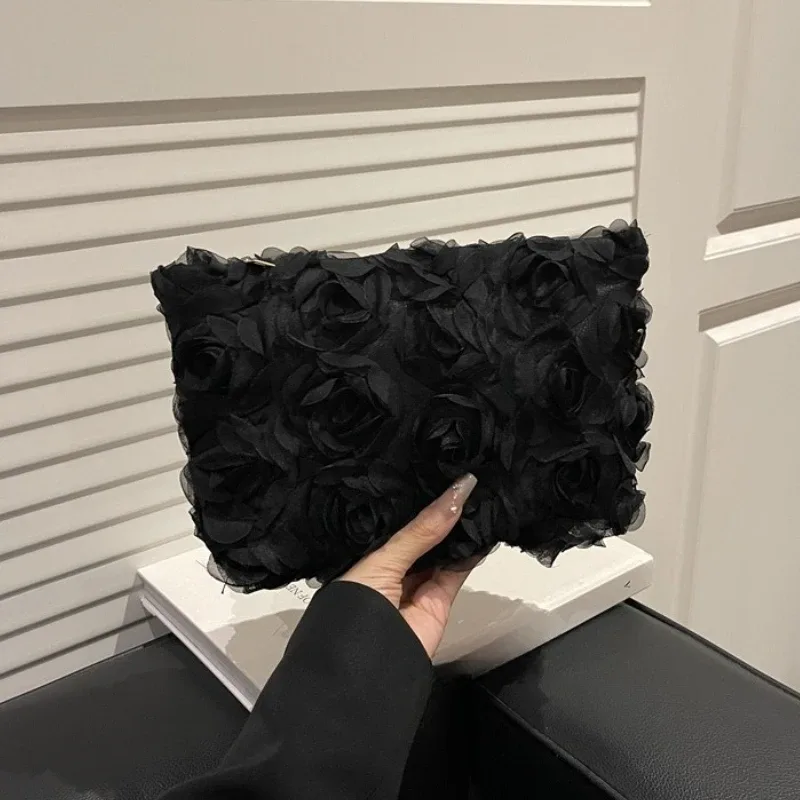sac à cosmétiques à fleurs en dentelle noire, grande capacité, pochette de rangement de toilette de voyage pour femmes, sac à main