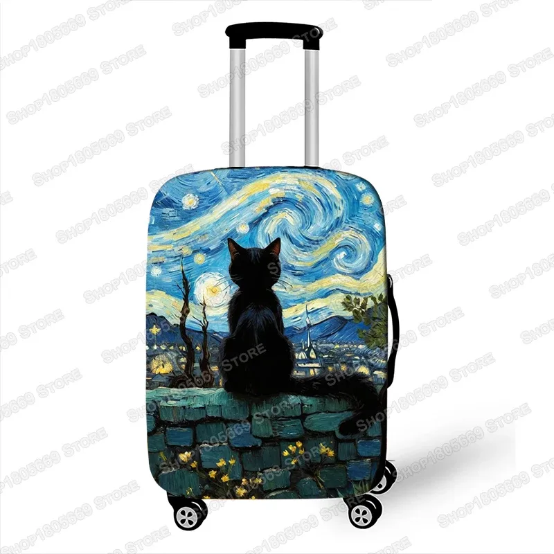 peinture à l'huile van gogh chat noir housses de bagages pour voyage la nuit étoilée housses de valise boîtier de chariot housse de protection cadeau