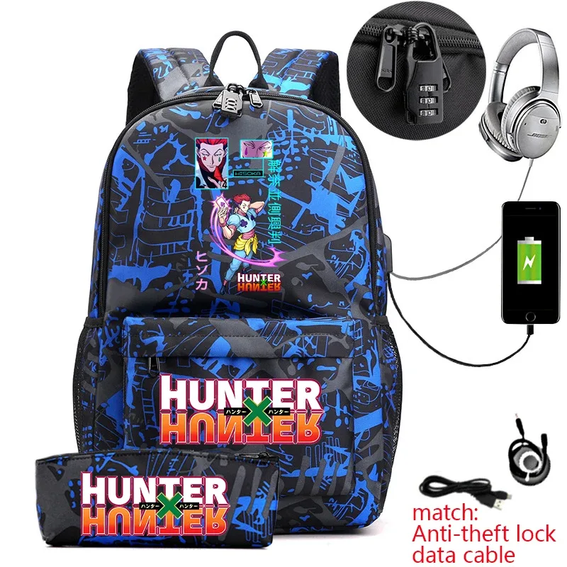 sac à dos hunter x hunter anime pour étudiants, sac à dos antivol décontracté avec trousse à crayons pour garçons et filles, sac d'école