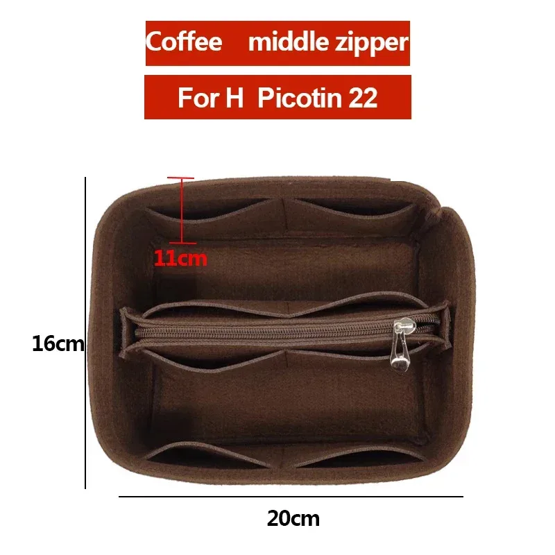 organisateur insérer sac de rangement intérieur feutre sac à main shaper stockage cosmétique insérer sac à main avec fermeture éclair adapté pour h picotin 18 22