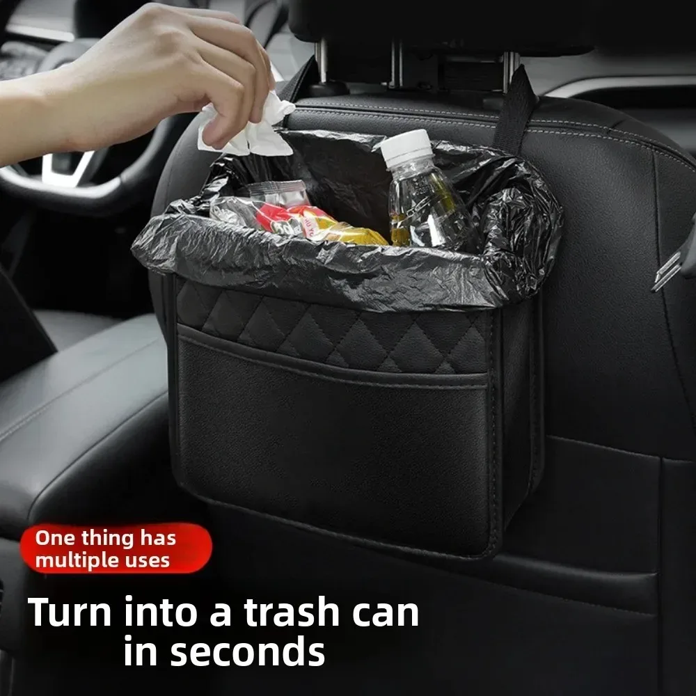 sac de rangement universel pour siège de voiture, en cuir imperméable, organisateur suspendu multifonctionnel, pliable, poubelle intégrée, grande capacité