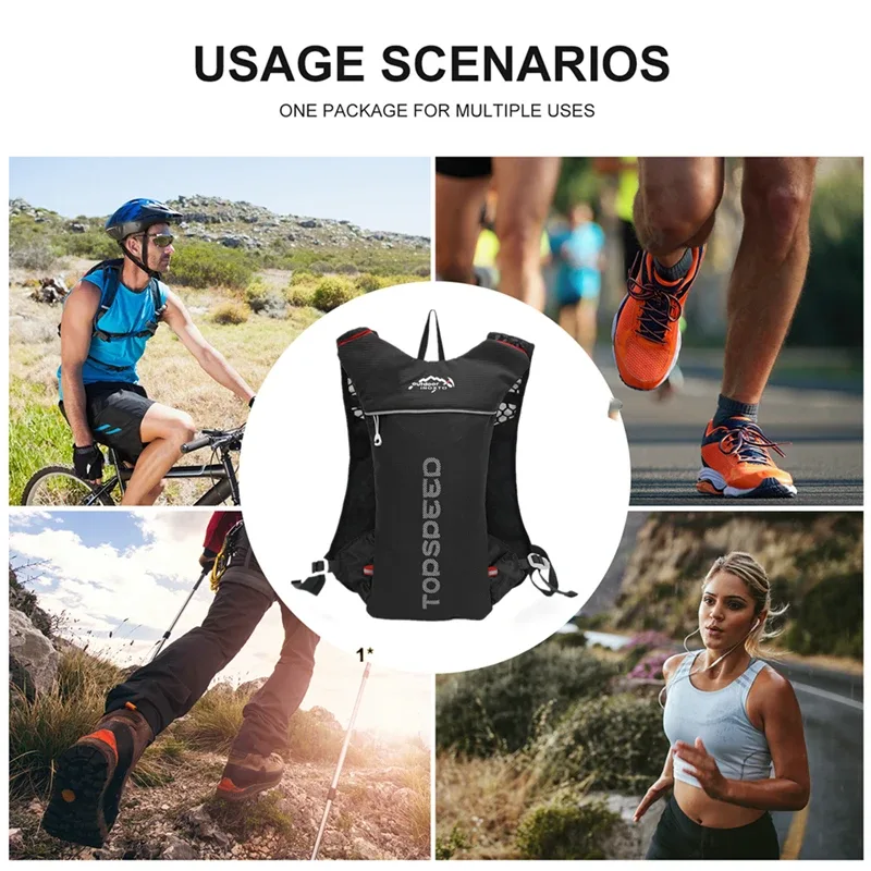 sac à dos ultraléger pour hommes, 5l, pour course en plein air, gilet d'hydratation, jogging, respirant, pour marathon, vélo, bouteille d'eau, 500ml