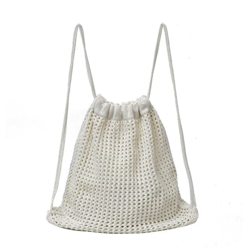sac à bandoulière en tricot couleur unie grande capacité, sac à dos bohème ajouré au crochet, style décontracté polyvalent