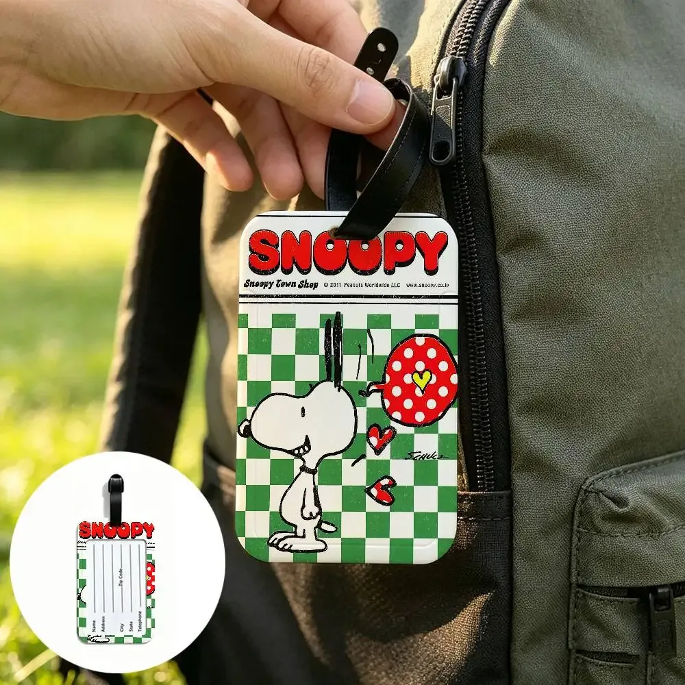 étiquette de bagage en pvc imperméable avec motif de dessin animé classique mignon s-snoopy, porte-carte d'information, identificateur anti-perte pour valise et sac à main