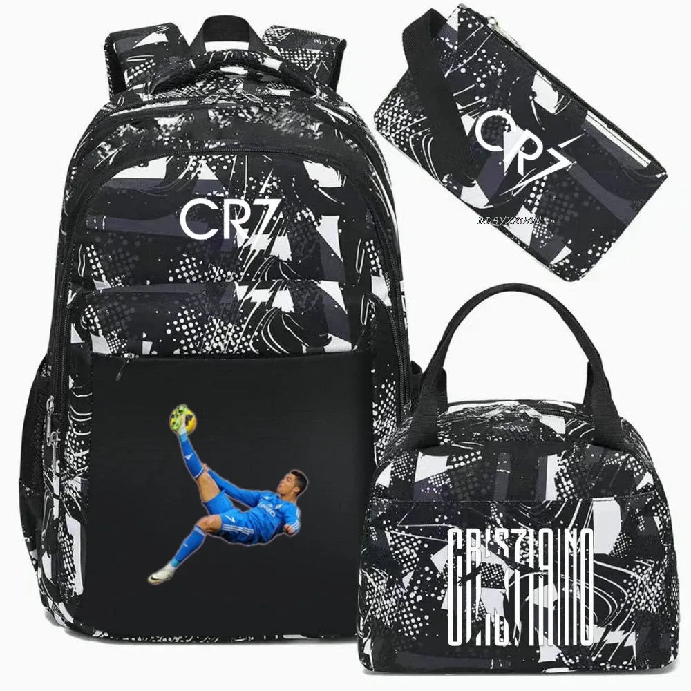 3 pièces/ensemble cr7 adolescent étudiant garçons fille enfants école livre sacs femmes hommes sac à dos adolescents cartable étudiants ordinateur portable voyage sacs à dos