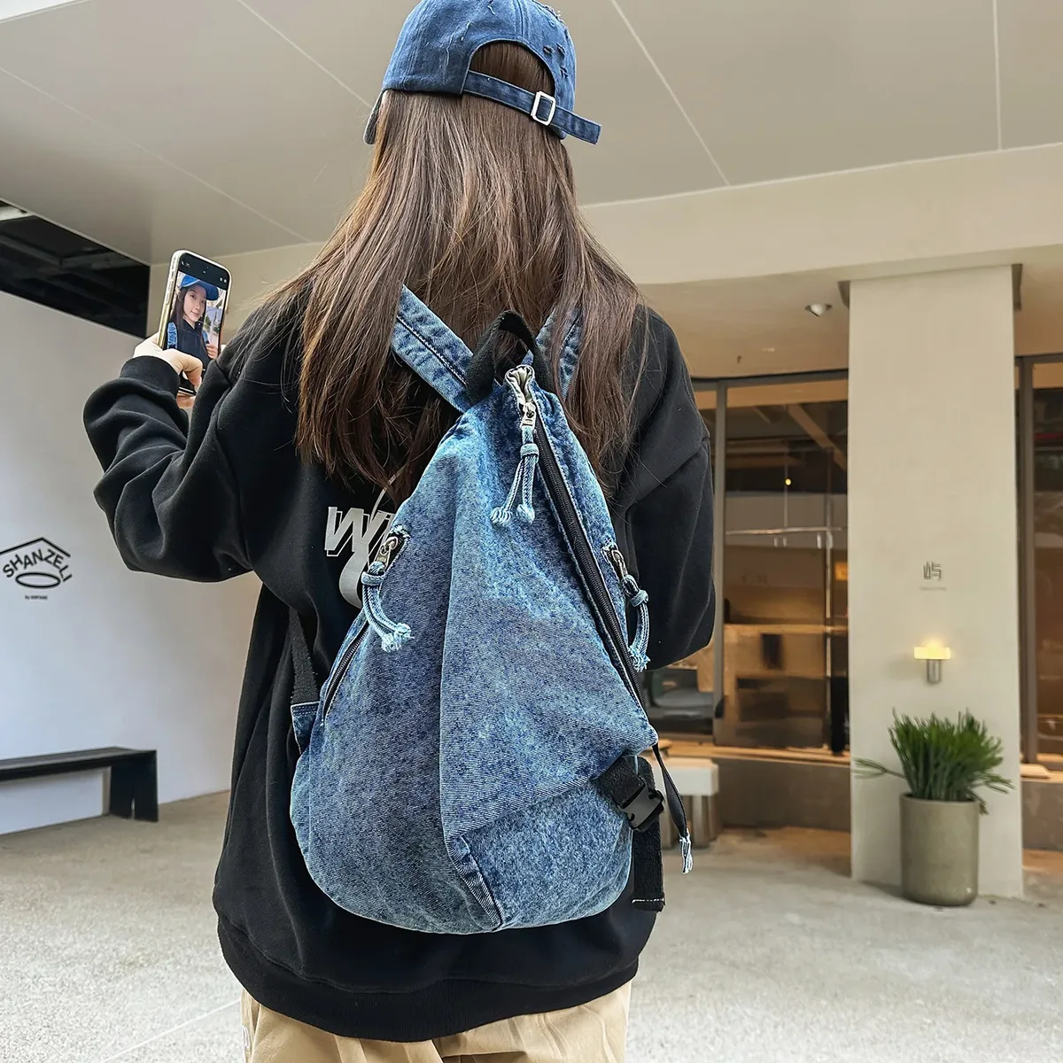 sacs à dos en denim vintage délavé au design irrégulier pour femme, pour les voyages en plein air, décontractés, légers, pour l'école