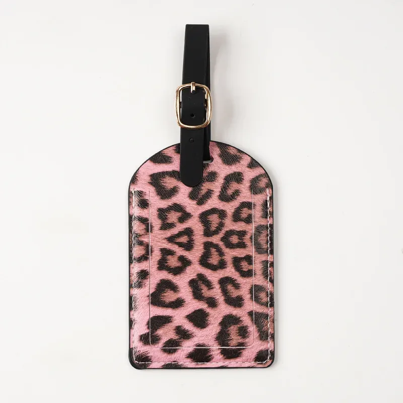 nouvelles étiquettes de bagage en cuir pu tendance, accessoires de voyage pour sacs, étiquette de bagage portable style léopard pour filles et garçons, protège-cartes