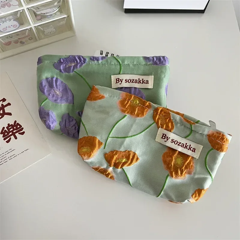 nouveaux sacs de maquillage floraux pour femmes coréennes, sac à cosmétiques, pochette de rangement, trousse de toilette de voyage, trousse de beauté en toile, trousse à crayons