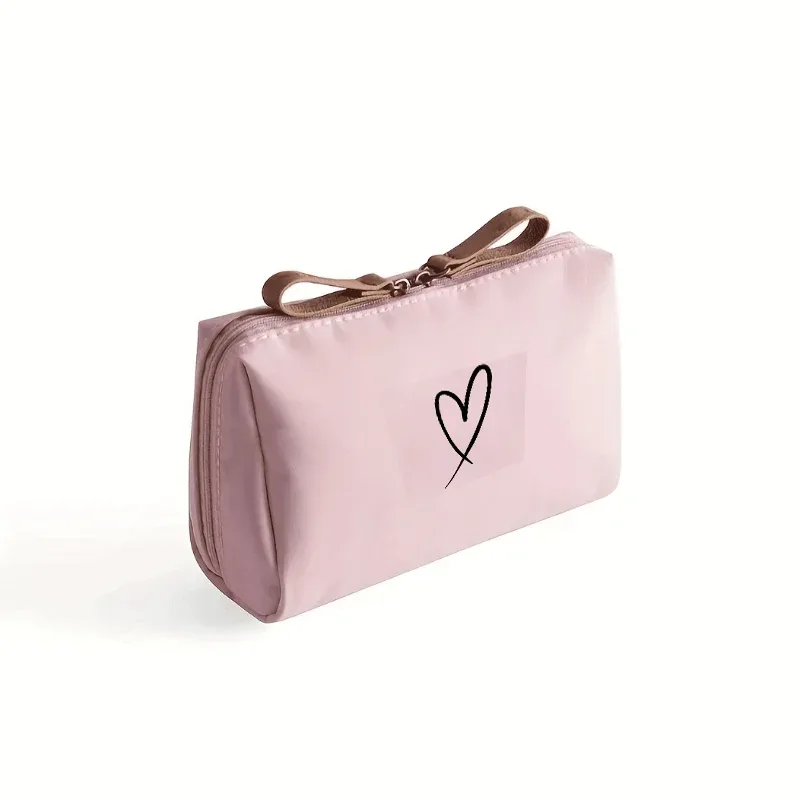 trousse de maquillage portable de voyage, trousse de rangement pour articles de toilette imprimée avec motif love, adaptée aux voyages, aux activités quotidiennes et aux activités de plein air