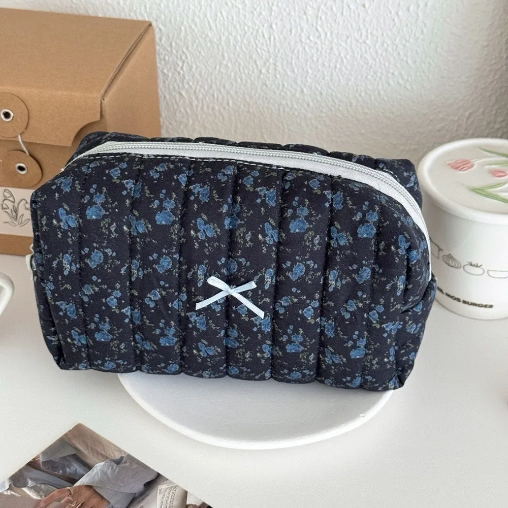 sac de rangement de cosmétiques floral, pochette de maquillage élégante à imprimé noir pour femmes