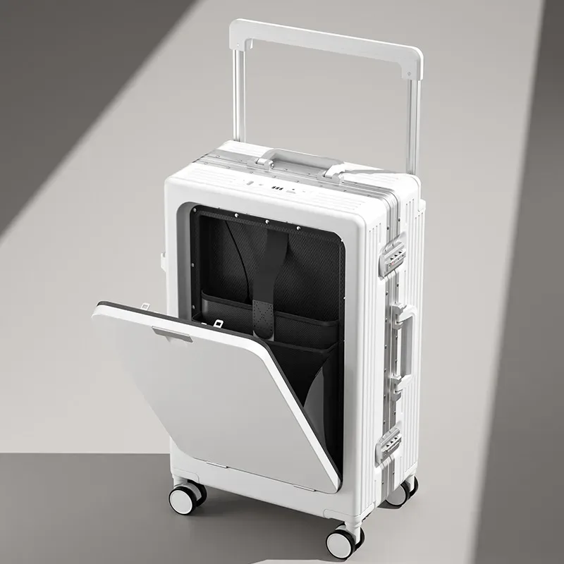 valise de voyage à roulettes large avec ouverture frontale, cadre en aluminium, sac multifonctionnel pour ordinateur portable d'affaires, valise à main 20-28''